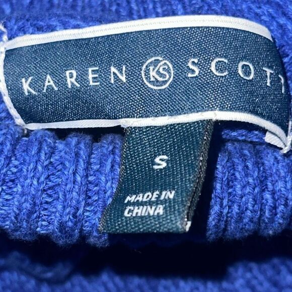 Karen Scott Blue Turtle Neck Raglan Sleeve Cotton Pullover Sweater Ladies Small - Picture 3 of 10